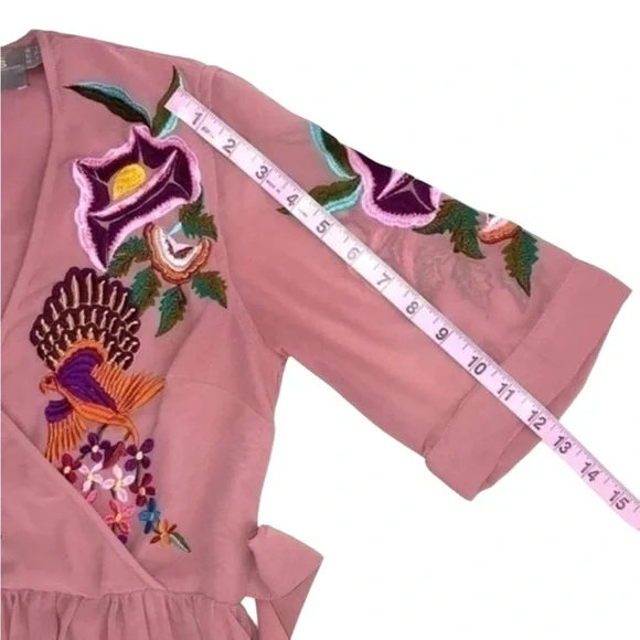 ASOS Wrap Dress With Embroidered Peacock & Flower Detail - Picture 7 of 13